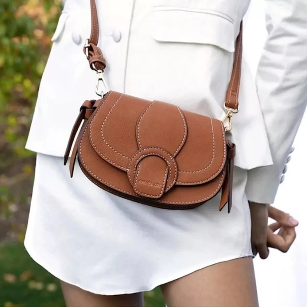 Rachel Zoe Edessi Vegan Leather Crossbody Belt Bag Purse Brown Saddle Bag‎ NEW